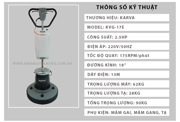 Thông số kỹ thuật máy mài sàn bê tông Karva 17E