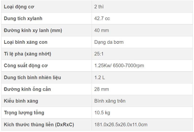 thong-so-may-cat-co-yataka-cs-43a Máy cắt cỏ sân vườn Yataka CS-43A chạy xăng