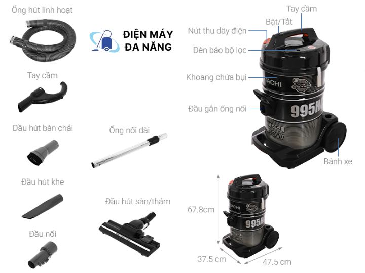 Đặc điểm của máy hút bụi công nghiệp Hitachi CV-995HCA